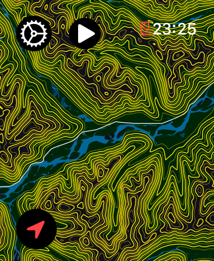LilyMaps map on Apple Watch showing Contour Lines around a mountain valley