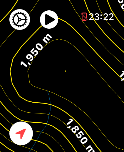 LilyMaps map on Apple Watch showing Contour Lines with elevation labels