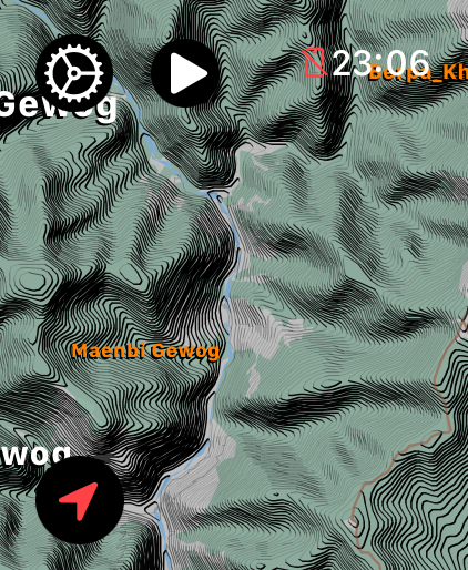 LilyMaps map on Apple Watch showing detailed contour lines across mountain terrain
