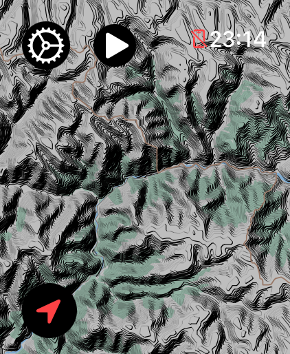 LilyMaps map on Apple Watch showing Shaded Contour Lines across rocky mountain terrain