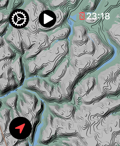 LilyMaps map on Apple Watch showing Shaded Contour Lines around mountain valleys