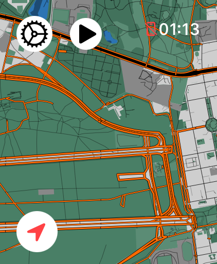 LilyMaps map on Apple Watch with a wide network of cycle paths highlighted in orange