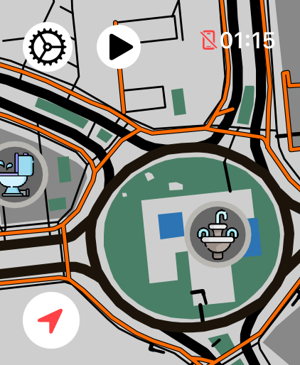 LilyMaps map on Apple Watch showing highlighted cycle paths around an urban junction