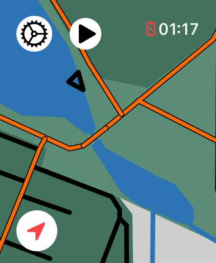 LilyMaps map on Apple Watch showing highlighted cycle paths beside water