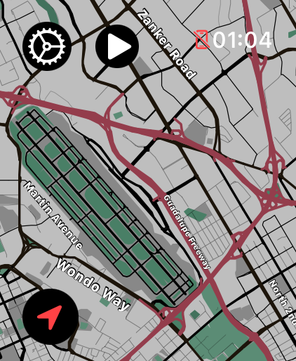 LilyMaps map on Apple Watch with the gear icon in the upper-left corner