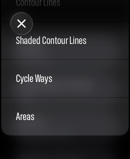 LilyMaps Highlight Mode picker on Apple Watch with Cycle Ways visible