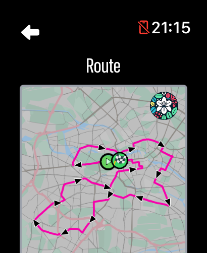A GPX route overview displayed in LilyMaps on Apple Watch