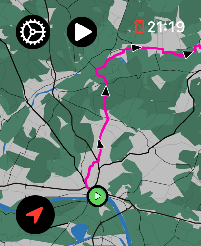 GPX route displayed on the LilyMaps map on Apple Watch