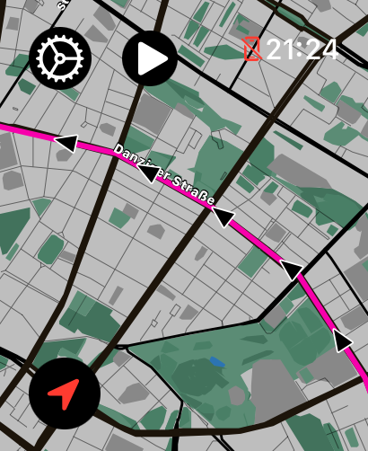 Close-up of a GPX route displayed in LilyMaps
