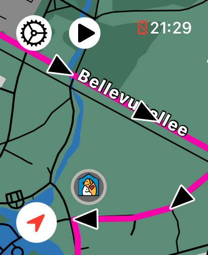 Close-up GPX route view in LilyMaps