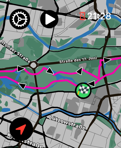 GPX route overview with the current position marker in LilyMaps