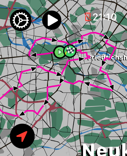 Imported GPX route displayed over a LilyMaps map