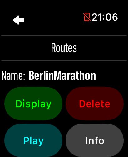 Imported BerlinMarathon route in LilyMaps with the Display button
