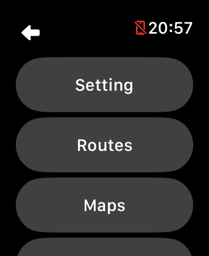 LilyMaps menu on Apple Watch with the Routes option