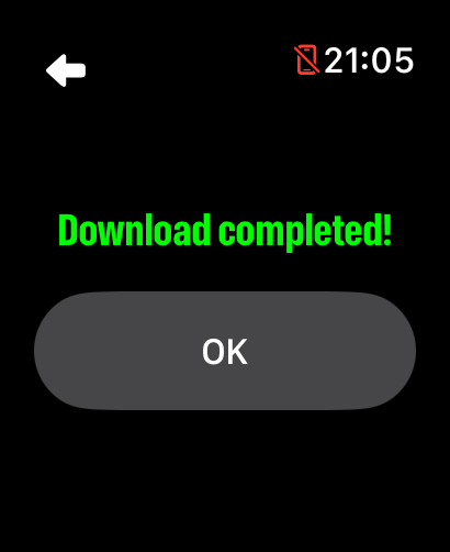 LilyMaps route download completion screen with the OK button
