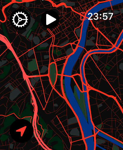 LilyMaps map on Apple Watch using Lily Dark Red style