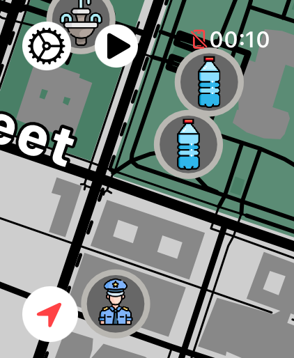 LilyMaps map on Apple Watch showing water, fountain, and police landmarks