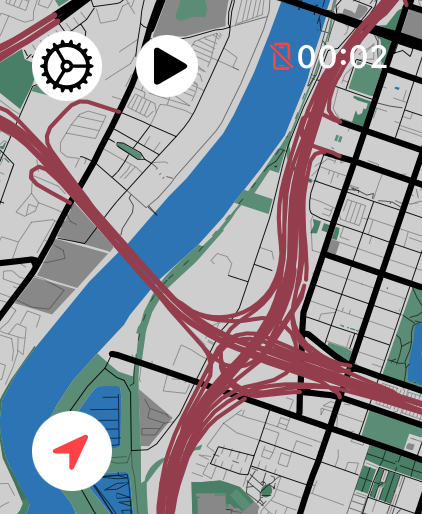 LilyMaps map on Apple Watch with the gear icon in the upper-left corner