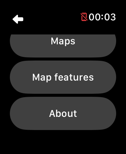 LilyMaps menu on Apple Watch with Map features visible