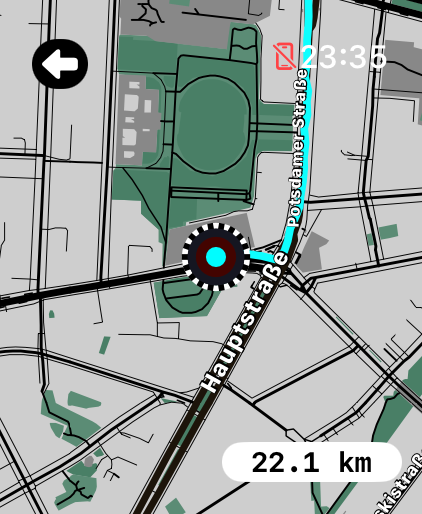LilyMaps Route Playback map on Apple Watch showing a saved route and distance