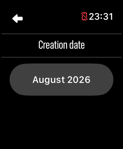 LilyMaps Creation date screen on Apple Watch with a month and year option