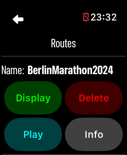 LilyMaps route card on Apple Watch with the Play button visible