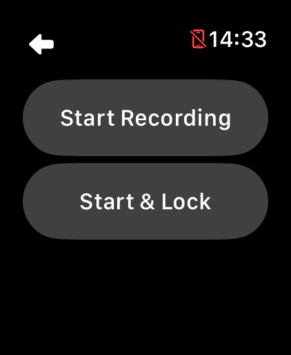 LilyMaps recording controls on Apple Watch showing Start Recording and Start and Lock