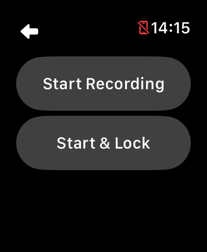 LilyMaps Start Recording menu on Apple Watch showing Start Recording and Start and Lock