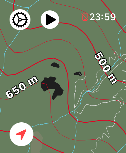 LilyMaps map on Apple Watch showing contour elevations in meters