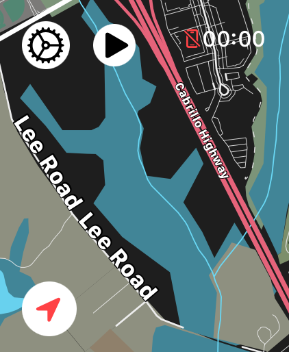 LilyMaps map on Apple Watch with the gear icon in the upper-left corner