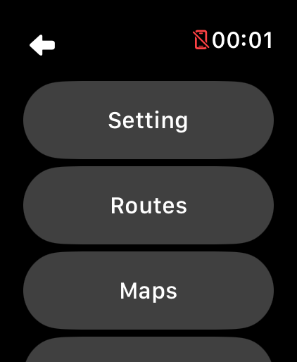 LilyMaps menu on Apple Watch with Setting at the top