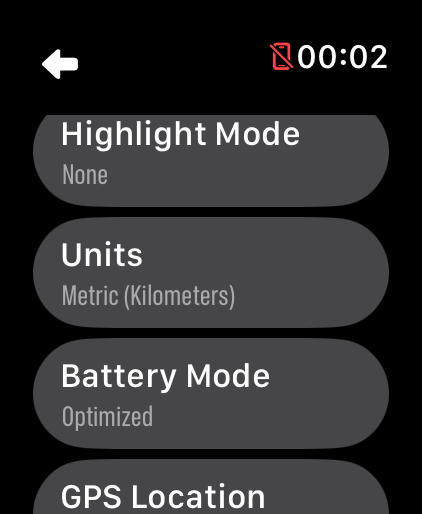 LilyMaps Setting screen on Apple Watch with Units and Metric (Kilometers) visible